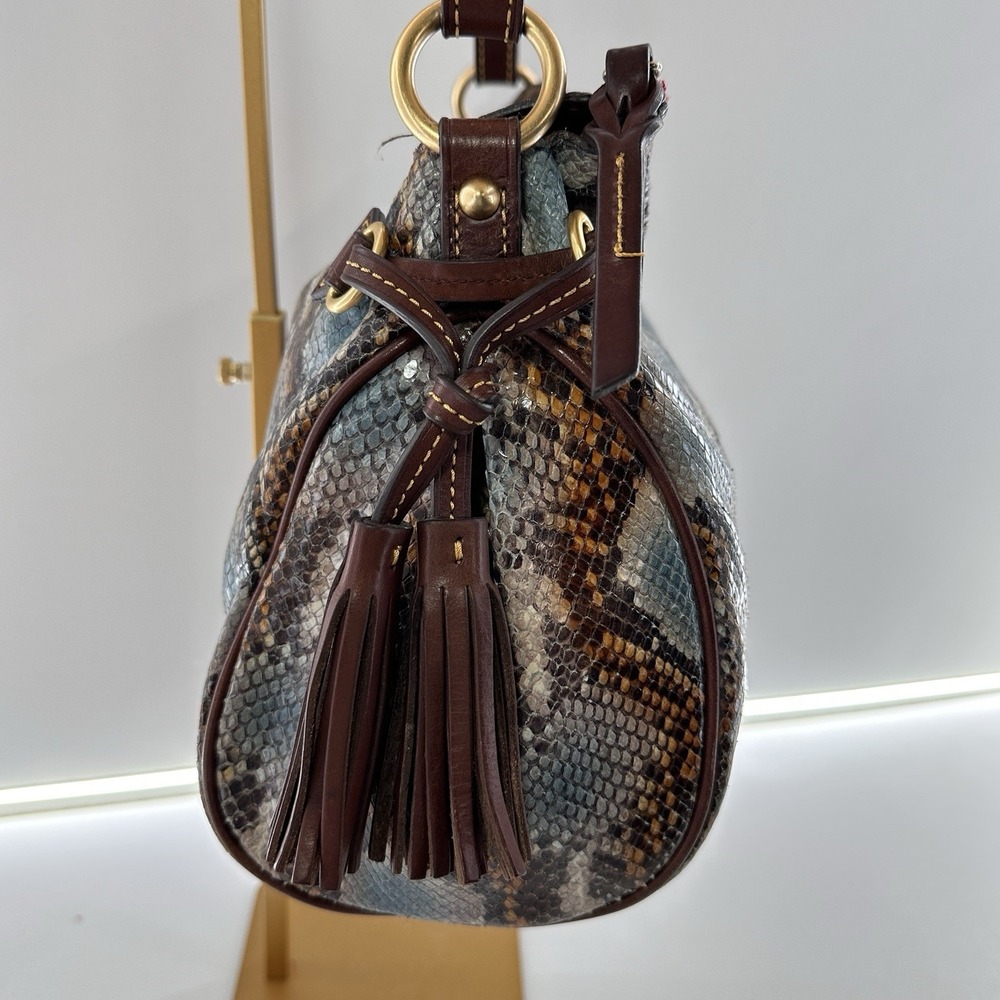 Dooney & Bourke Python Leather Shoulder Bag Red Lining, Gold, Tassels, Hobo, Zip - Picture 3 of 10